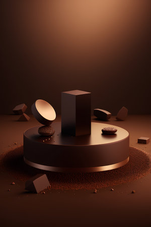 3d render of abstract minimal geometric forms. Glossy golden podium for product presentation.の素材