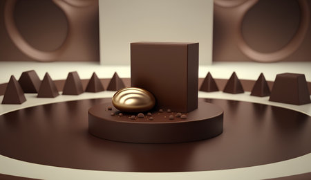 3d render of chocolate bar with gold ball in the middle of the labyrinthの素材