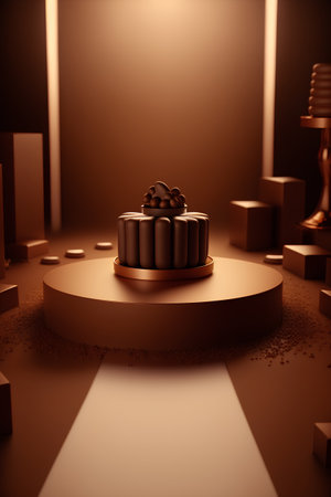 3d render of a podium with a piece of cake on itの素材