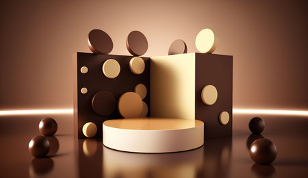 Abstract 3d render of geometric shapes, podium for product presentation.の素材