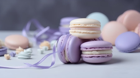 Colorful macaroons on a gray background. Pastel colors.の素材