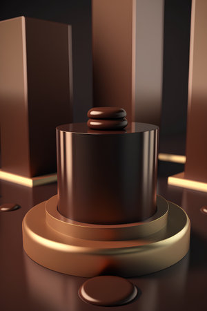 Abstract 3d rendering of golden pedestal with black and gold elements.の素材