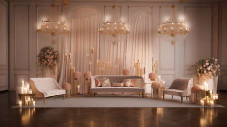 Classic interior with armchairs and chandelier. 3d renderの素材