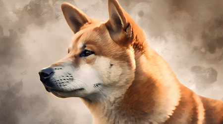Shiba Inu portrait on a grunge background. Digital painting.の素材