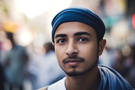 Portrait of a young arabic man in the street.の素材