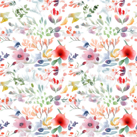 Seamless summer pattern with watercolor flowers handmade. Stock.の素材