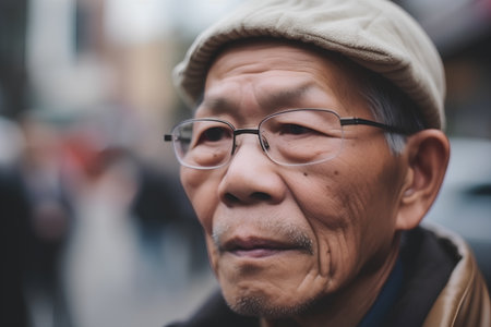 Elderly man with eyeglasses in the city street.の素材