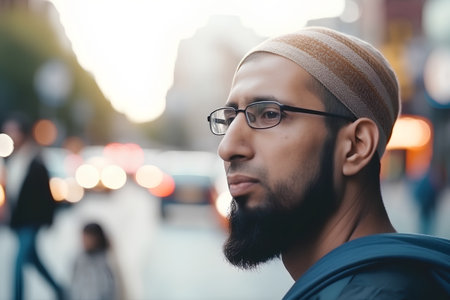 Portrait of young hipster man with beard and eyeglassesの素材