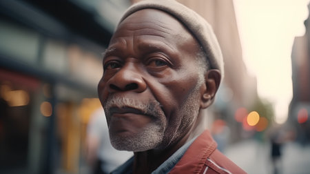 Portrait of an african american senior man in the cityの素材