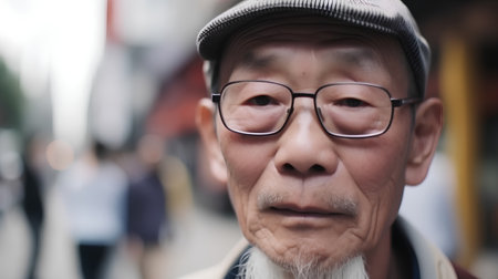 Portrait of an old man in the streets of Hong Kong.の素材