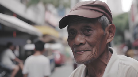Old man on the street in Bangkok, Thailand. Vintage style.の素材
