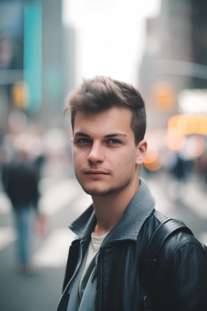 young handsome man in the city street, lifestyle people concept close upの素材