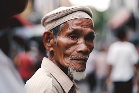Portrait of unknowns Nepali old man in Kathmandu in the afternoonの素材