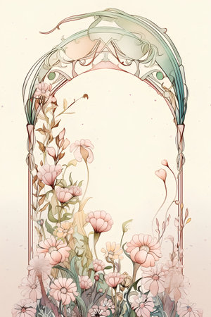 Vintage floral frame with flowers in pastel colors. Vector illustration.の素材