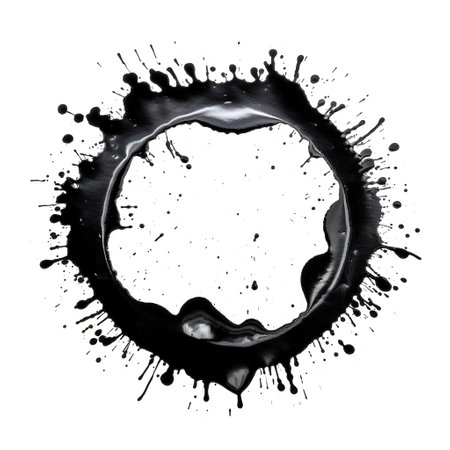 Abstract black paint splash isolated on white background. Black paint splashes.の素材