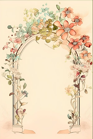 Vintage floral frame with flowers and butterflies, hand drawn vector illustrationの素材