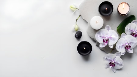 Spa still life with white orchids, candles and stonesの素材