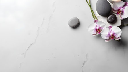 Spa background with orchids and zen stonesleの素材