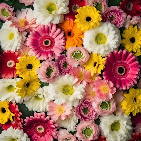 Colorful flowers background, colorful gerbera and daisiesの素材