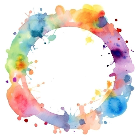 Watercolor circle frame on white background. Watercolor hand drawn illustration.の素材