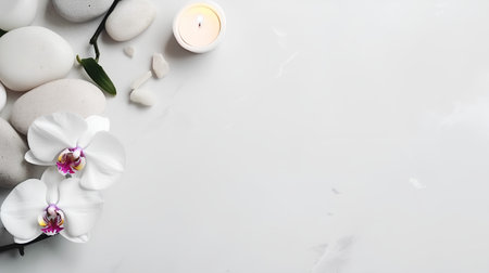 Spa still life with white orchids and candlesle backgroundの素材