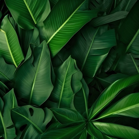 Green leaves of a tropical plant as a background. Close-up.の素材