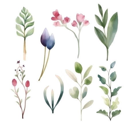 Watercolor flowers set. Hand drawn illustration. Isolated on white background.の素材