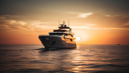 Luxury yacht in the sea at sunset. 3d renderingの素材
