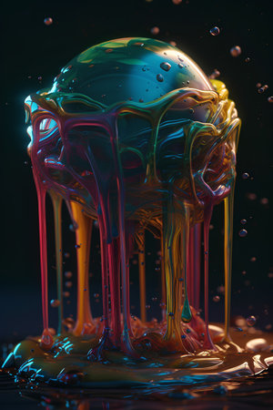3D illustration of a drop of paint falling and splashing.の素材