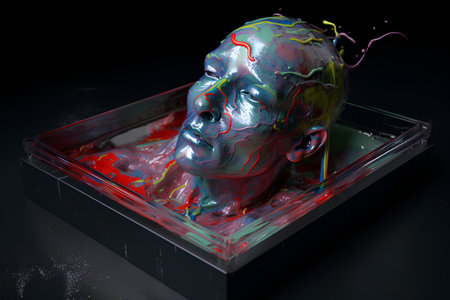 Human head with blood vessels on black background. 3D illustration.の素材