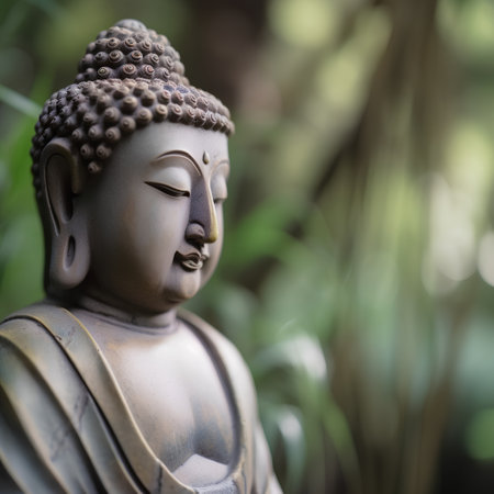Buddha statue in the garden with bokeh background.の素材