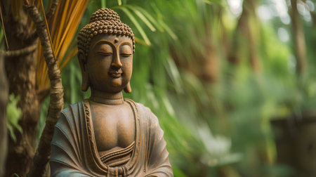 Buddha statue in the garden. Selective focus and shallow depth of field.の素材