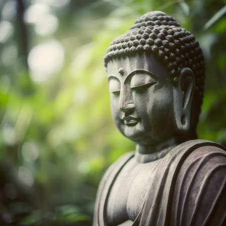 Buddha statue in the garden, vintage filter and soft focusの素材