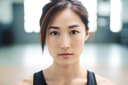 Portrait of a young asian woman in gym looking at cameraの素材