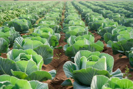 Cabbage field in the morning. The concept of agriculture and farming.の素材
