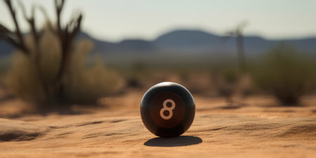 Pool ball on the sand in Joshua Tree National Park, California, USAの素材