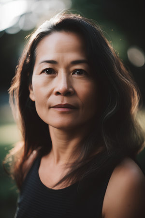 Portrait of a beautiful middle-aged Asian woman with long hairの素材