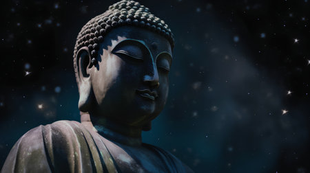 Buddha statue in the starry sky. 3d renderingの素材