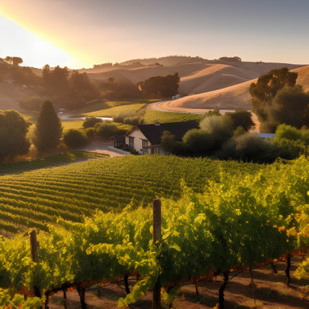 Vineyard in Tuscany, Italy. Sunset light.の素材