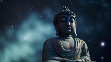 Buddha statue in the starry sky with space background.の素材