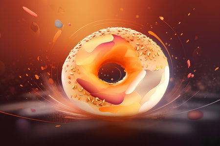 3d render of donut with glaze and sprinkles on colorful backgroundの素材