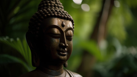 Buddha statue in the garden with bokeh background.の素材