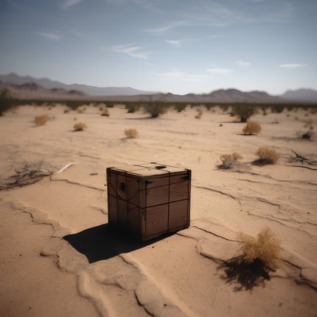 3D render of a cage in the middle of the desert.の素材