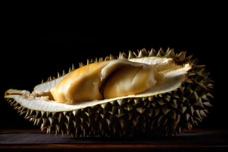 Durian on a black background. Durian is a king of fruit.の素材