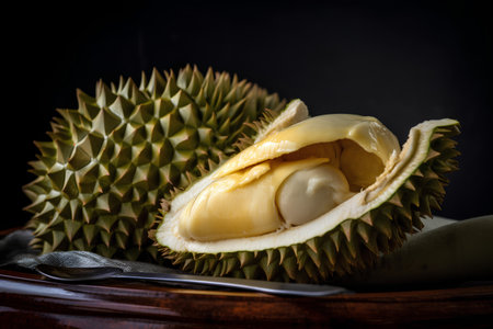 Durian fruit on black background. Durian is a king of fruit.の素材