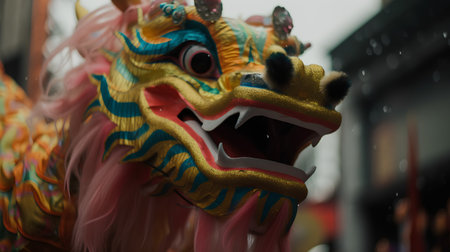 Dragon head in chinese lunar new year parade, closeup of photoの素材