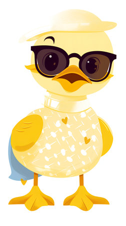 Cute cartoon duck in sunglasses. Vector illustration on white background.の素材