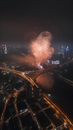 Beautiful firework display for celebration of Chinese New Year, Bangkok, Thailandの素材