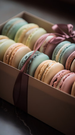 Colorful macaroons in a gift box. Selective focus.の素材