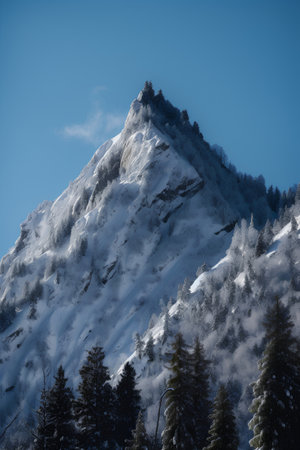 Mountains covered with snow in winter, Bavaria, Germany.の素材